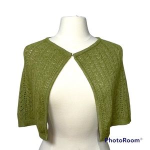 MEXX olive green merino wool/cashmere blend crochet sweater cape Size XS